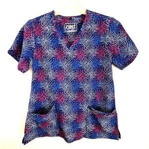 Revel Uniform Scrub Top Womens Medium Premium Stretch Patriotic Short Sleeve